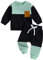 Geagodelia Toddler Baby Boys Fall Winter Outfits Long Sleeve Contrast Color Sweatshirt Pullover T shirt with Elastic Waist Sweatpants Tracksuit Sets 2Pcs Clothes for Little Boys (Black, 18-24 Months)