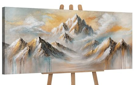 YS-Art Paesaggistica Pittura Acrilica Montagne su Tela Quadri Moderni con cornice Set Dipinto a mano Murale Soggiorno Arredamento Casa Vera opera d'arte 115x50 cm