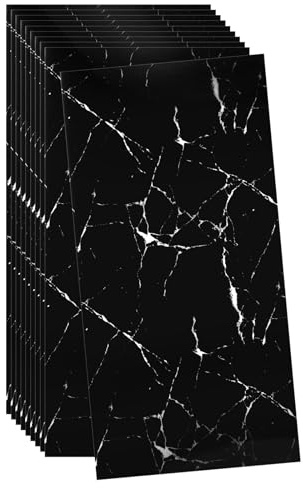 sourcing map Lot de 10 panneaux muraux à décoller et à coller - 60 x 30 cm - Toucher peau (couverture de 1,8 m²) - Carreaux de marbre adhésifs - Noir tonnerre