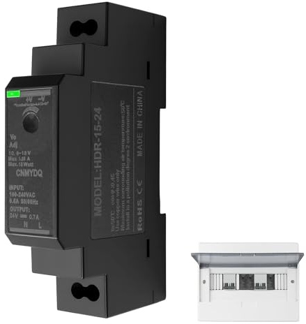 Switching Power Supply 24V Ring Transformer Din Rail for Industrial Enclosure Box Case Dinrail Automation Equipment HDR 15W 24V 0.63A Universal for Ring Door Bell System and More AC100V-240V