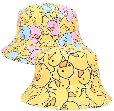 2 Piezas Pato Sombrero de Pescador Reversible para Mujer Hombre, Bucket Hat Algodón Plegable Moda Gorro Pescador Verano Sombrero de Sol de Playa para Senderismo Cámping Viaje Senderismo 54-65CM