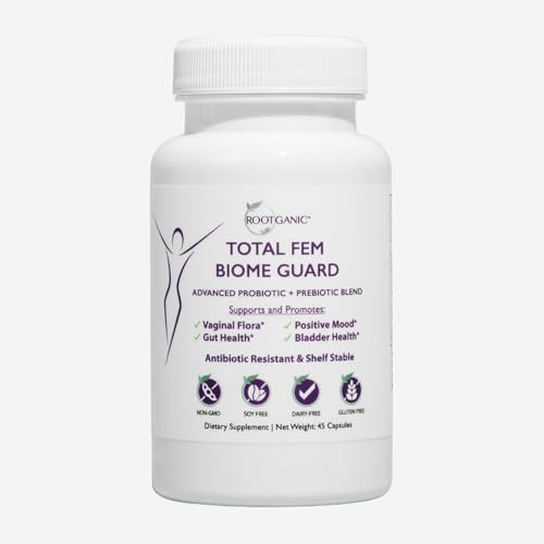 Rootganic Total Fem Biome Guard Pre+Probiotics for Women - Spore-Based Women's Probiotic with Prebiotics for Superior Vaginal Health Supplement and Gut Support - 45 Servings