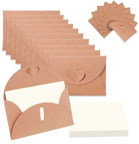 20 Sobres de Papel Kraft con 20 Tarjetas de Papel en Blanco, Mini Sobres con Broche de corazón Mariposa para Tarjetas de Regalo DIY Graffiti