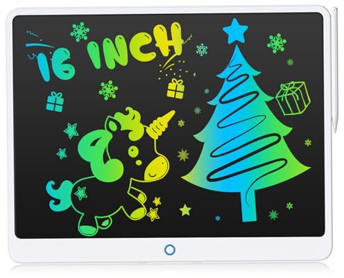 16 Inch Drawing Tablet, LCD Writing Tablet, Portable Drawing Board, Wipeable and Reusable Magic Board, 3-8 Birthday Gift for Girls and Boys (One Pen White)