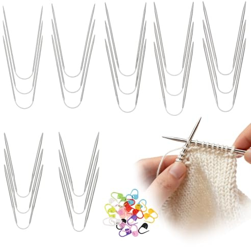 21 stycken rundstickor i rostfritt stål, sticknålar i olika storlekar, 2 mm/2,5 mm/3,5 mm/4,5 mm/5 mm sticknålar rundsticknål, med 20 st stickmärken, för strumpor, handskar, mössor
