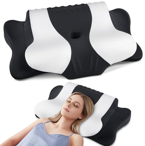 DONAMA Cuscino Cervicale,Cuscino Memory Foam con Federa Lavabile,Cuscino Ergonomico per Lato, Schiena e Stomaco