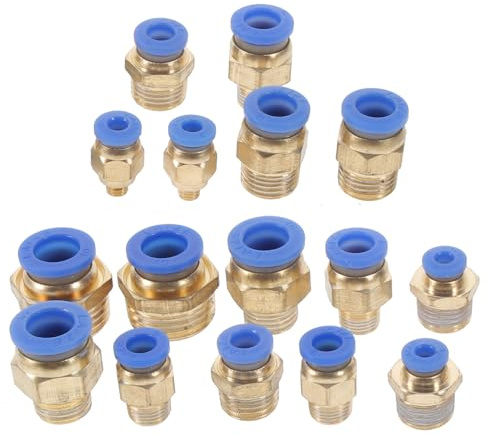 SHINEOFI Set 16 Pezzi Raccordi Rapidi per Tubi Aria Connettori a Sgancio Rapido in Plastica Raccordi a Crimpare e Riduttori per Utensili Pneumatici e Idropulitrici Compatibili