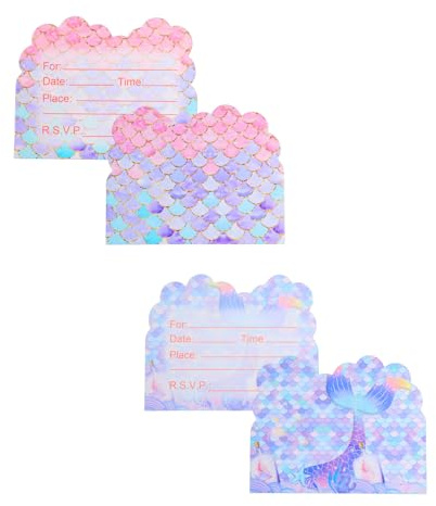 Hopzab 40PCS Mermaid Party Invitations, Dreamy Mermaid Tail and Pink Fish Scale Designs, Double-Sided Cardstock for Enchanting Birthday Celebrations, for Girls' Themed Events