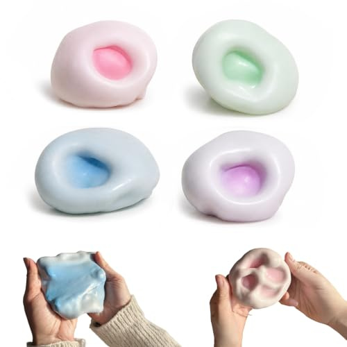 Set de 4 Balles Anti-Stress en Forme de Raisin – Balles à Presser Souples Rose, Bleu, Vert et Violet, Jouet Anti-Stress pour Enfants et Adultes, Jouet Sensoriel pour la Relaxation
