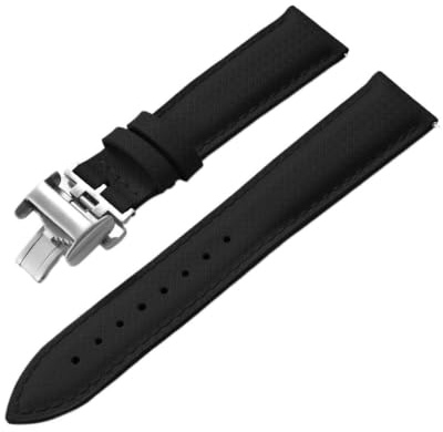 Bracelet De Montre En Caoutchouc Tissu À Voile Et Cuir Avec Boucle Ardillon | Sangle FKM en cuir à voile à dégagement rapide, ajustement précis (Noir)