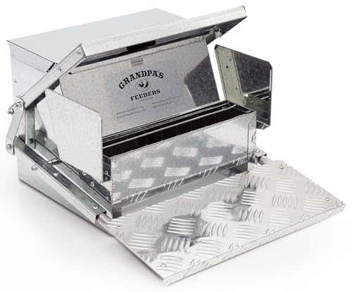 Grandpa's Feeders Automatic Chicken Feeder – Rat & Spill Proof Treadle Feeder, Heavy-Duty Galvanized Steel with Weatherproof Lid – Feed for 10 Days (Large)