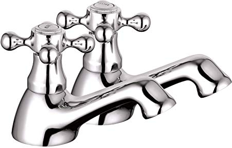 VeeBath TapsPair Paire de robinets de lavabo Ronds Traditionnels en Laiton avec Technologie à Disque en céramique Chromé, Traditional