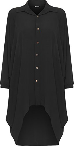 WearAll® Women's Plus Batwing Shirt Dress Long Sleeve Dip Hem Hi Lo Button Collar Ladies - Black - 16-18