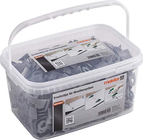 Meister Ersatzclips für Nivelliersystem, 400 Stück - Im Eimer - Fliesendicke 7-15 mm / Fliesen-Nivellierhilfe mit Zuglasche / Verlegehilfe mit Keilen / 4423200