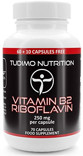 Riboflavin Vitamin B2 Hochdosiert Kapseln 250 mg - 70 Stück (2+ Monatsvorrat) an Schnell Auflösende Tabletten, mit je 250mg an Hochwertigem Vit B2 Riboflavine Pulver