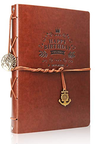 ThxMadam Scrapbook Cuero Álbum de Fotos Libro de Visitas DIY Cumpleaños del libro de memoria con 60 Páginas Negras para mamá papá hijo hija abuelo abuela chica chico amigo,Happy Birthday