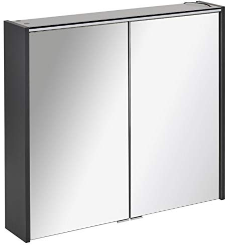 FACKELMANN zweitüriger Spiegelschrank Bad LED Beleuchtung 80 cm anthrazit matt Denver