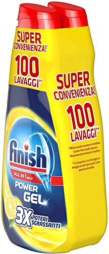 Finish Powergel Gel Lessive pour lave-vaisselle liquide, multifonctions, citron dégraissant, 100 lavages, 2 paquets de 50 lavages