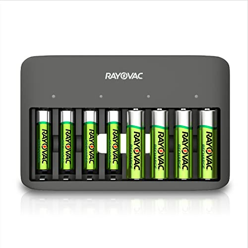 Rayovac USB Battery Charger, 8 Bay Charger for NiMH AA and AAA Rechargeable Batteries, Fast Charger for Batteries with Automatic Shut-Off