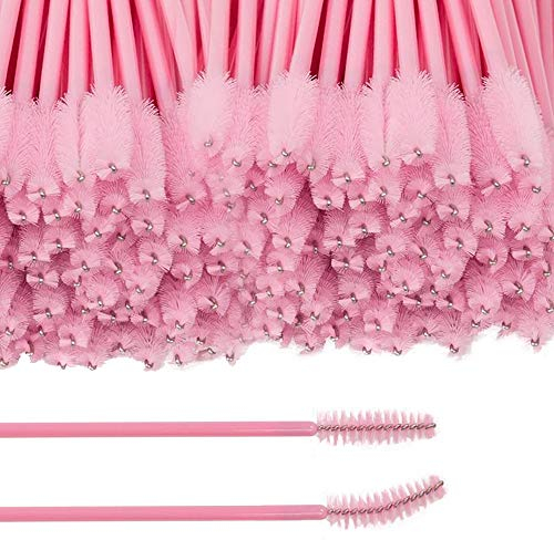 Pennello per Ciglia da 100 Pezzi Pennello Mascara Usa e Getta, Ciglia Pennello Applicatore per Mascara Cosmetici, Bacchette per Ciglia Rosa Pennello per Sopracciglia per Trucco