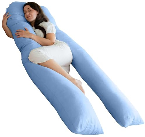 Bedding Home 9ft U Shaped Pregnancy Pillow | Orthopedic Cuddle Cushion Full Body Pillows for Adults with Cover | Side Sleeper Maternity Pillow | 9ft Long Pillows & Blue Cover
