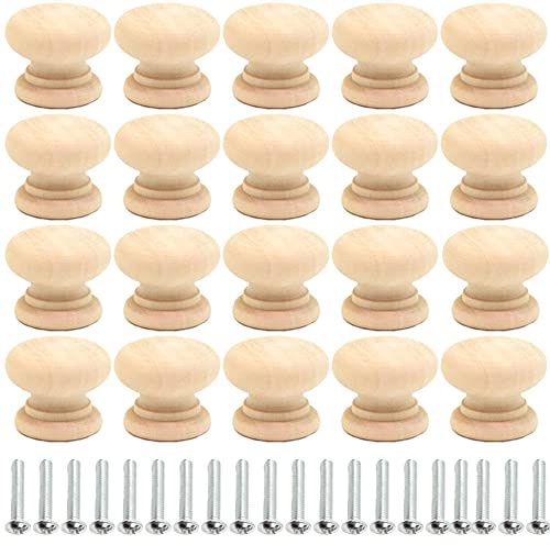 BAOII 20 Pezzi Manopole In Legno Naturale, 35 x 25 Mm Pomoli Legno Grezzo, Pomello Legno, Pomelli In Legno, Pomelli Cucina Legno, Con Viti, Per Mobili, Armadi, Cassettiere, Armadi