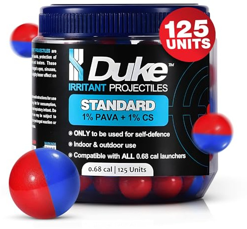 Duke Standard Lot de 125 projectiles de Poivre d'autodéfense Non létale Calibre .68 – (125 pièces) | Boules de Poivre de qualité supérieure – 1% PAVA + 1% CS