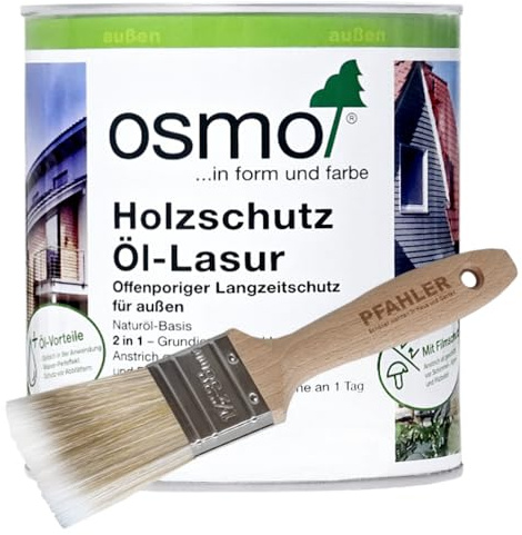 OSMO. Holzschutz Öl-Lasur. 2,5l + Flächenstreicher Pinsel von Pfahler (900 Weiß transparent)
