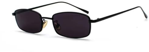 WDZAYXC Klassische Rechteckige Sonnenbrille Retro Schlanke Metallrahmen Gläser Vintage Rechteck Candy Farbe Sonnenbrille（Schwarz/Grau）