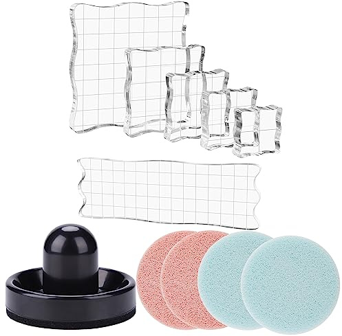 OTCRAFT 11 st/set med 6 akrylblock genomskinliga stämpelblock med rutnät med 1 pressningsstämpelverktyg 4 stämpelskrubbare set stämplingsverktyg för scrapbooking hantverk korttillverkning,