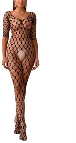 Walang Lip Women’s Lingerie Sexy Fishnet Nightwear Party Dress Mesh Stockings Tights One Size Stretchy Bottoming Suit (Black)
