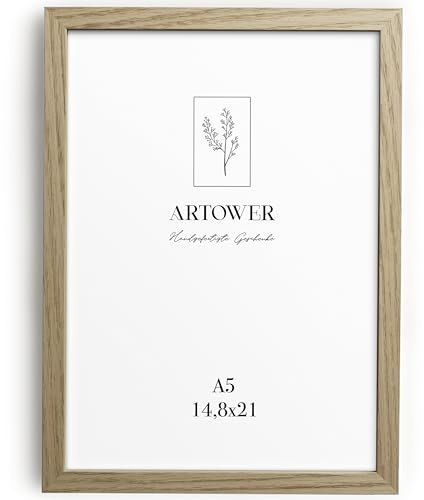 Artower® Bilderrahmen für DIN A5 15 x 21 cm Natur Holz Eiche Dünner Rahmen | Dokumentrahmen Zertifikatrahmen | Picture Frame 14,8 x 21cm | Holzrahmen Holz-Bilderrahmen | Holzbilderrahmen Echtholz