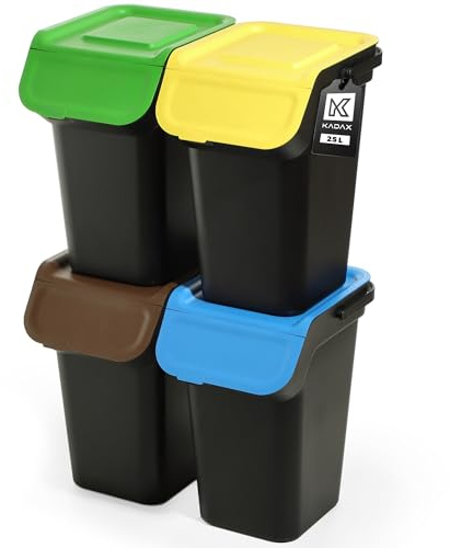 KADAX Set di sistemi di raccolta differenziata per rifiuto con coperchio ermetico, contenitore da 25 litri, pattumiera per cucina, cestino