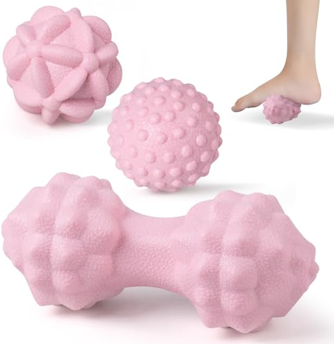 MEGAVOW 3 Stück Massage Ball Faszienball Massagebälle Set, Faszienkugel Massageball Igelball Spiked Roll Ball, Klein Duoball Triggerpoint Gymnastikbälle mit Noppen, für Rücken Füße Hände Nacken, Rosa