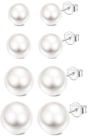 VIVIIHOO Perlenohrringe Set, 4Paar Echte Weiße Süßwasser Perlen Ohrringe Hypoallergen Ohrstecker Perlen Ohrringe für Damen Mädchen Schmuck, Ohrringe Perlen in verschiedenen Größen
