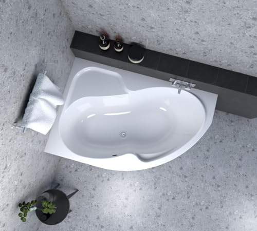 ECOLAM Baignoire d'angle asymétrique Wela 170x100 cm gauche | pieds siphon silicone | acrylique blanc | Belle forme aspect moderne