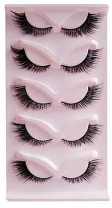 Lot de 5 paires de cils artificiels œil de chat - Aspect naturel - Œil de chat - Fabriqués à la main - Cils artificiels Wispy (#1)