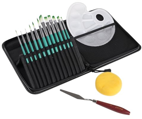 Zingarts Paint Brush Set, 15Pcs Value Pack with 12 Different Brushes, Paint Tray, Sponge, Knife for Washable Paint Acrylic