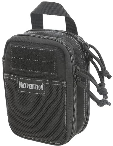 MAXPEDITION Double-Decker Mini Pocket Organizer (4” x 2.5” x 6”) MOLLE Compatible Tactical Gear Pouch for Everyday Carry (Black) 0258B