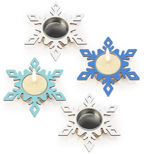 MONCAP 4 Stück Schneeflocken Teelichthalter Und Kerzenhalter Zum Bemalen - Weihnachten Kerzenständer Für Adventskranz, Adventsgesteck, Geschenk Und Tischdeko