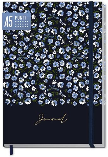 paper&you® Dotted Journal punteggiato A5 con elastico [Blue Daisy] 156 pagine - taccuino a punti, diario - sostenibile e climaticamente neutrale