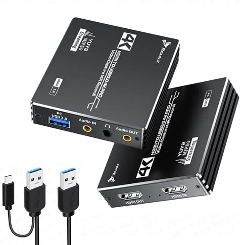 Reagl HDMI Video Capture Card 4K 60Hz USB 3.0 YUY2 OBS HDCP Game Capture para Consola,Cámara Plug & Play Stereo Audio HDMI Loop-Out Aluminio Carcasa
