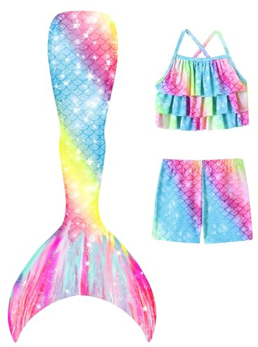 Dtiaagto Costume da Bagno Tankini per Bambine Costumi da Bagno Tankini per Bambine con Pantaloncini Costume da Bagno Arcobaleno Set Taglia 9-10