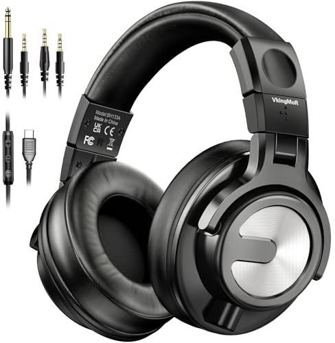 USB C Headphones Wired Over Ear with 50mm Drivers, Studio Monitor & Mixing DJ Headphones Professional with 6.35mm/3.5mm/Type-C Jack Over Ear Headsets for DJ Podcast Guitar AMP Piano Keyboard Recording