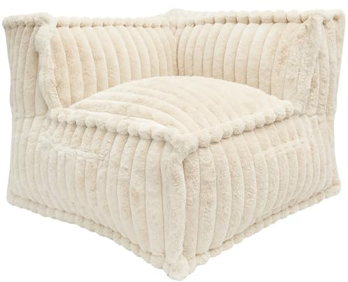 Bananair - Pouf Salon & Chambre - Bean Bag Compressé en Fourrure Synthétique Douce avec Rembourrage Mousse - Fauteuil Pouf d’Angle - Boneless Couch Confortable et Élégant (Beige)