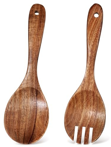 Wood Salad Servers, Wood Salad Serving with Salads Spoon and Fork Set 10 Inch Serving Utensils Set Salads Tongs Wooden Spoons Cooking Utensils for Kitchen Stirring Mixing and Cooking
