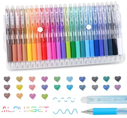 24pcs Bolígrafos de Gel Borrables, 0,7mm Bolígrafos Tinta Borrable, Borrables con Goma de Borrar, Bolis Borrables de Colores, Bolígrafo Retráctil de Colores Surtidos con Borrador para Dibujar Escribir