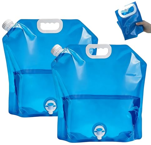 KUIRUNRX® Sac d'eau Pliable Eau 10L, 2 Pièces Réservoir d'eau Potable Réutilisable, avec Couvercle étanche et Robinet, Convient pour la Randonnée, Le Camping, Le Pique, Nique