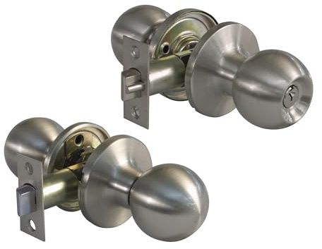 Amig - Pomos 613 tipo bola - Con llave exterior - Picaporte de entrada 60/70 mm - Canto cuadrado - Latón - Plateado - Puertas de grosor de 35 a 45 mm