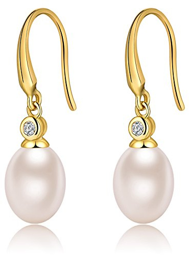 Orecchini Perle Donna in Argento Sterling 925 Orecchini a Perle Pendenti Ipoallergenici Bianco Perla Gioielli Regali da Donna Placcato Oro